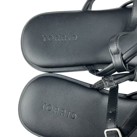 Torrid Strappy Sandals Women’s 8.5WW Black Faux Leather Open Toe Square Flats - Picture 10 of 11